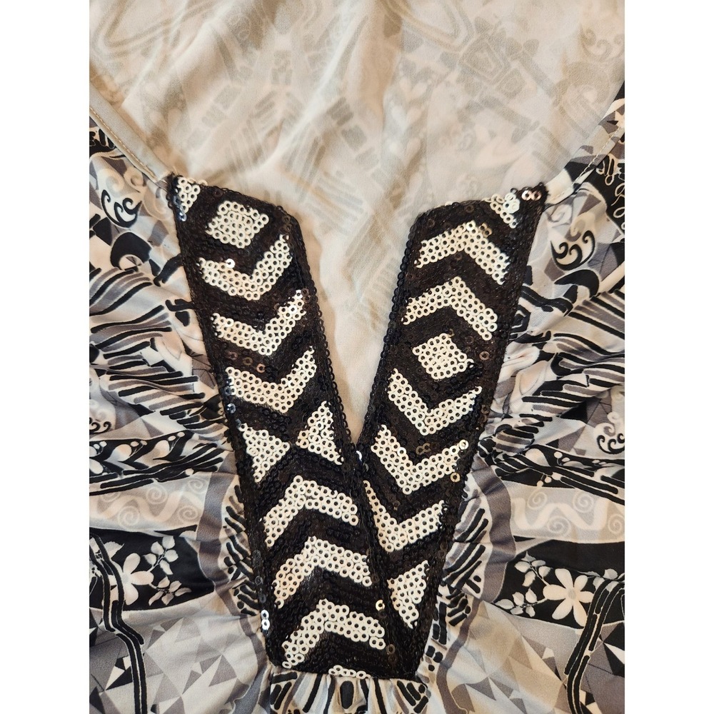 Live Let Live Woman 3X Geometric Sequin V-Neck Flutter Sleeve Tunic Top Sheer - Picture 9 of 14